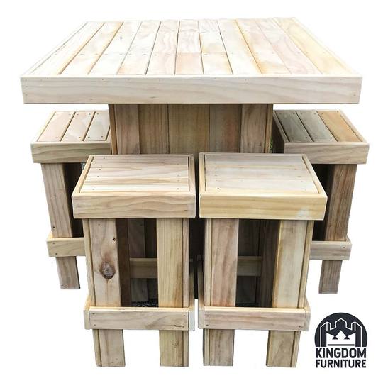 Square bar leaner set with 4 stools