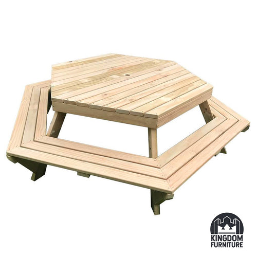 outdoor furniture hexagonal picnic table made of pine 